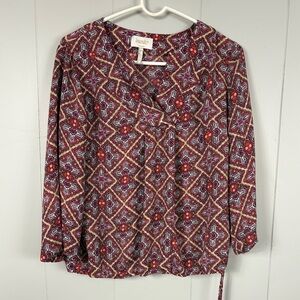 Laundry by Shelli Segal Tunic Top Adjustable Waist Boho Geometric Bishop Sleeve